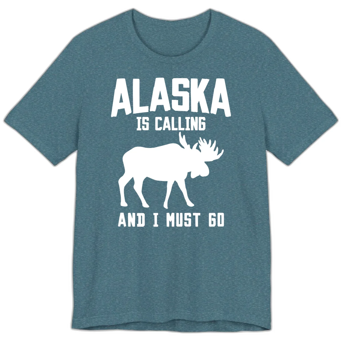 Alaska Is Calling Moose Premium Tee in Heather Deep Teal