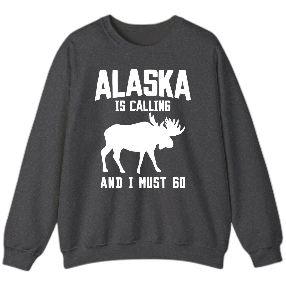 Alaska Is Calling Moose Sweatshirt in Dark Heather
