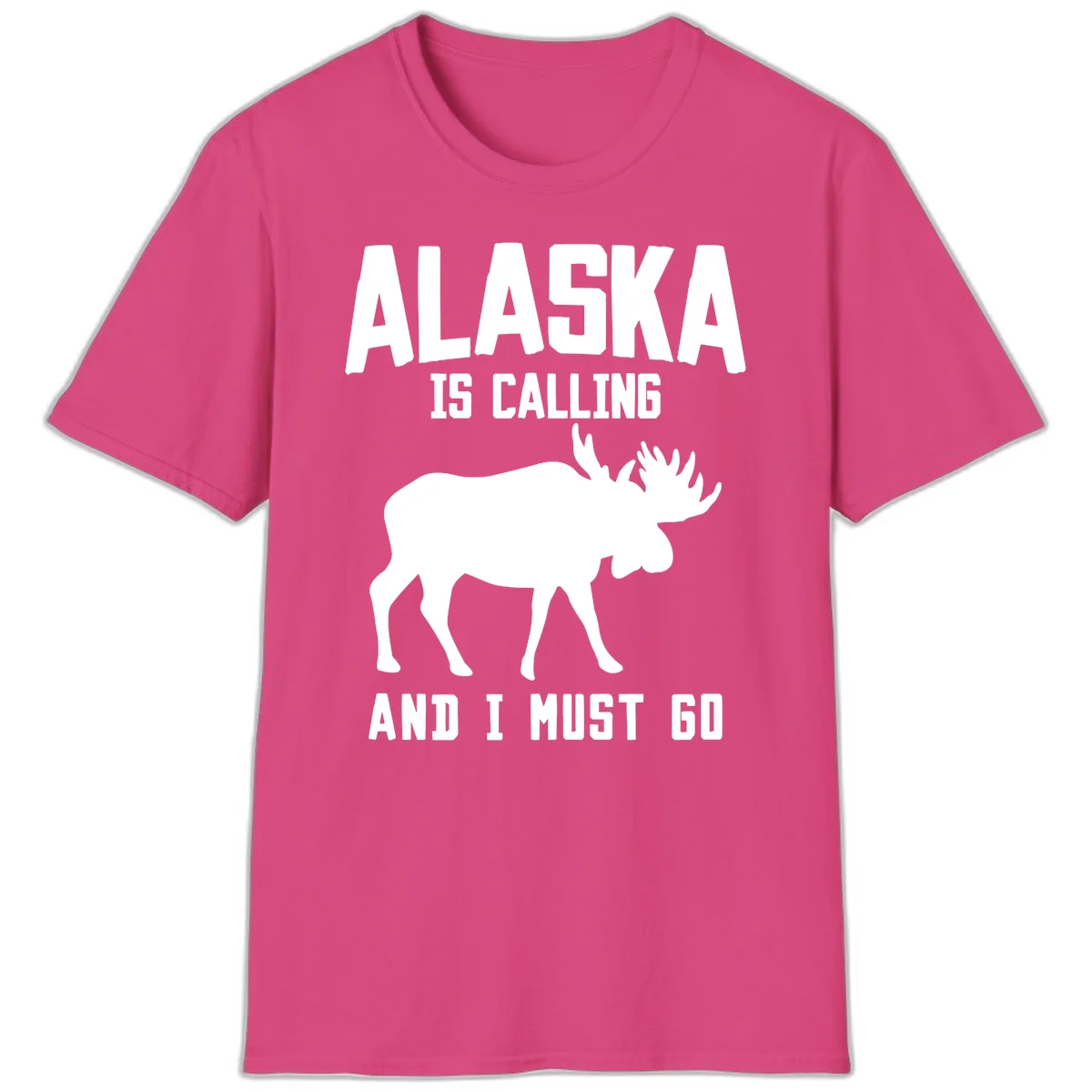 Alaska Is Calling Moose T-Shirt in Heliconia