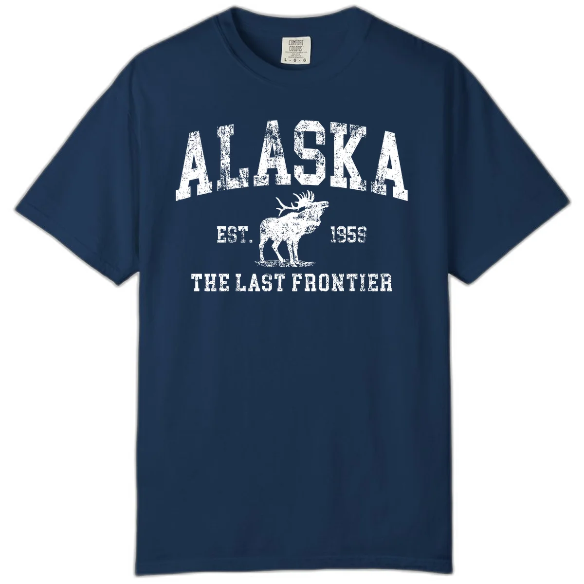 Alaska Last Frontier Moose 1959 Comfort Color Shirt in Navy