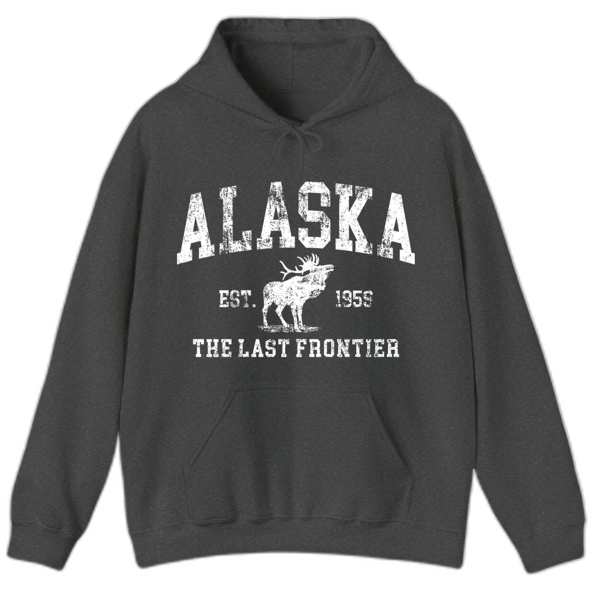 Alaska Last Frontier Vintage Moose 1959 Hoodie in Dark Heather