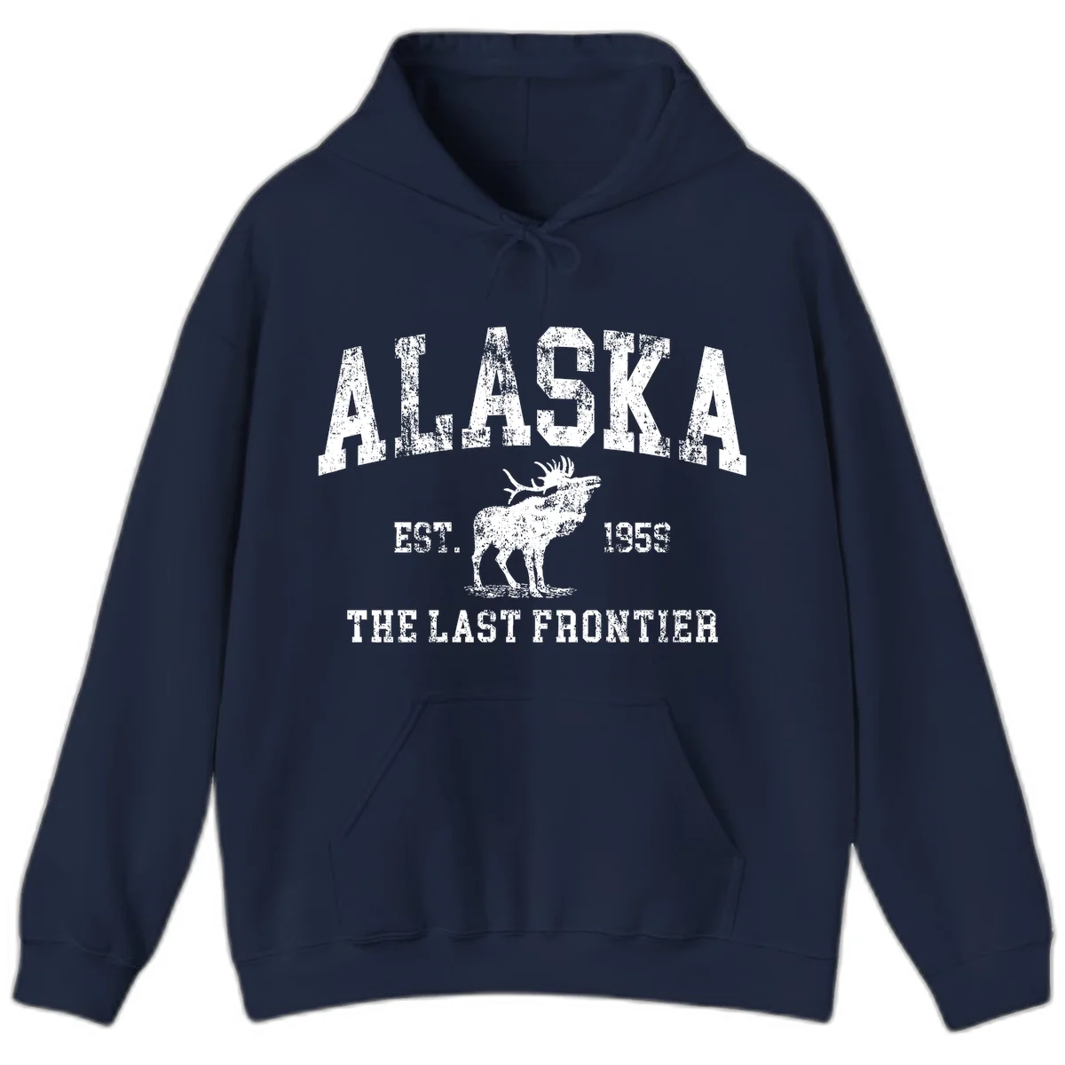 Alaska Last Frontier Vintage Moose 1959 Hoodie in Navy
