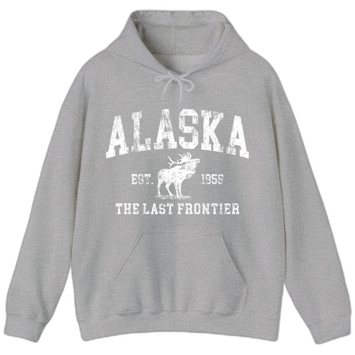 Alaska Last Frontier Vintage Moose 1959 Hoodie in Sport Grey