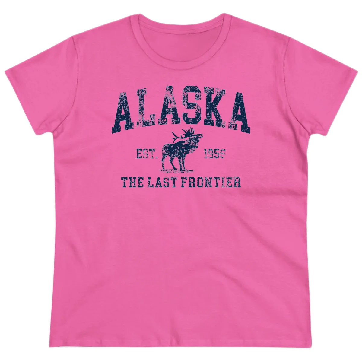 Alaska Last Frontier Moose 1959 Ladies Tee in Azalea