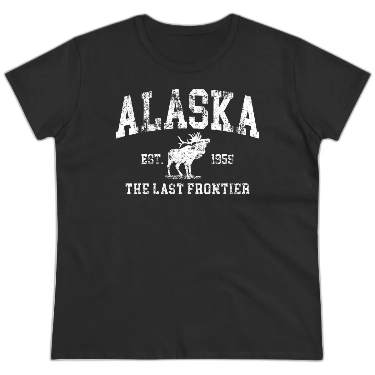 Alaska Last Frontier Moose 1959 Ladies Tee in Black