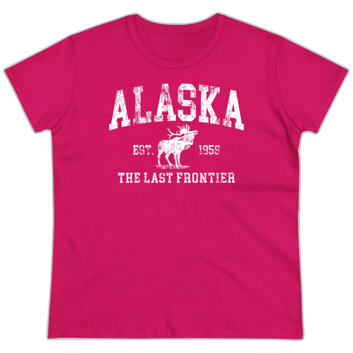 Alaska Last Frontier Moose 1959 Ladies Tee in Heliconia