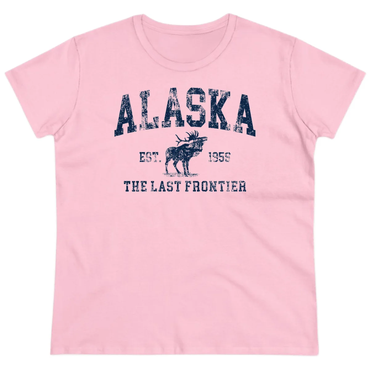 Alaska Last Frontier Moose 1959 Ladies Tee in Light Pink