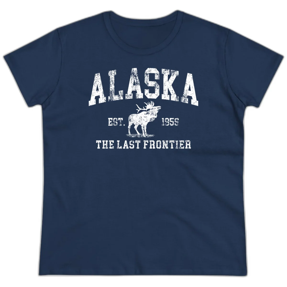 Alaska Last Frontier Moose 1959 Ladies Tee in Navy