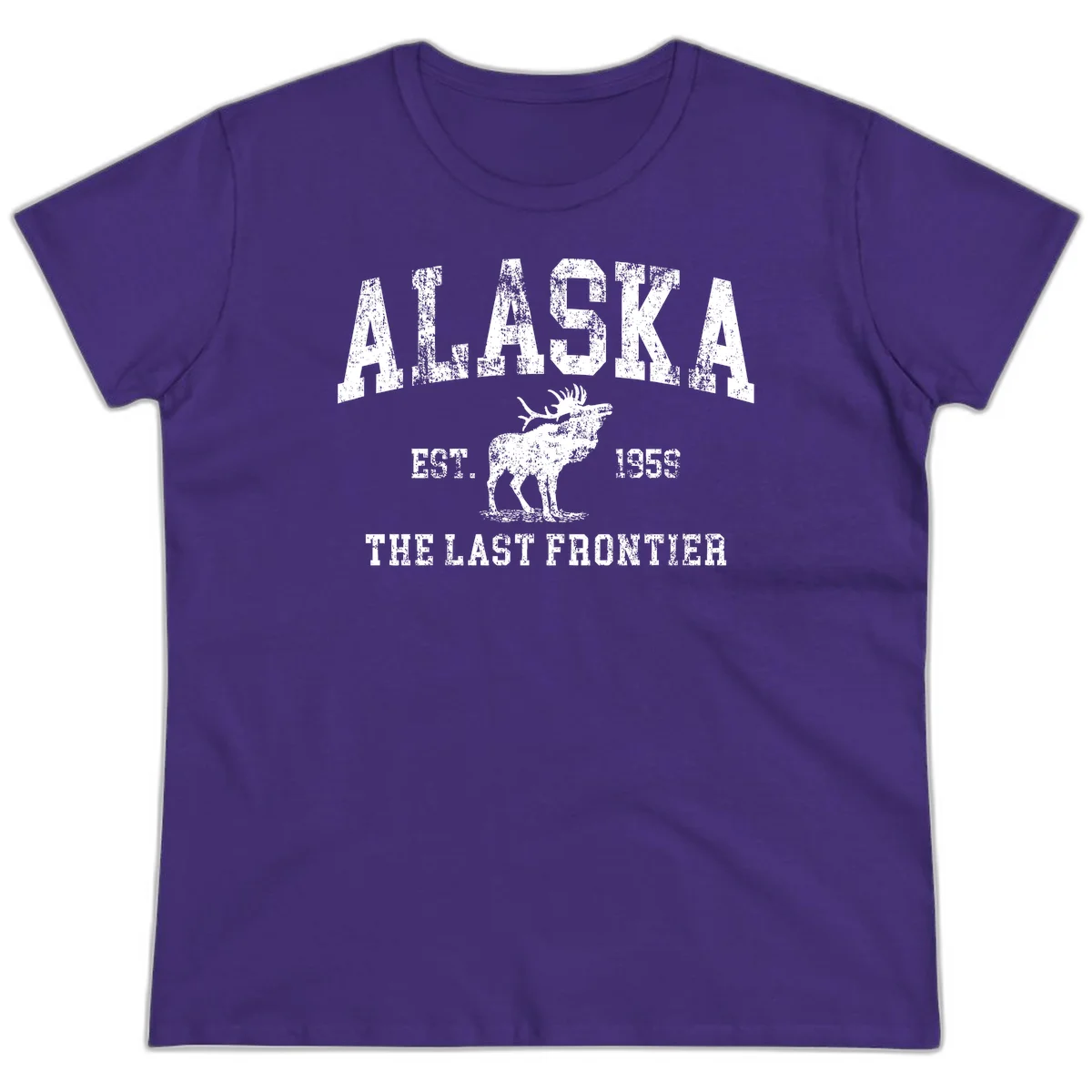 Alaska Last Frontier Moose 1959 Ladies Tee in Purple