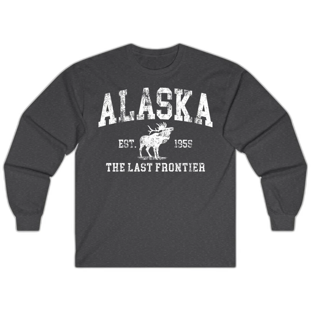 Alaska Last Frontier Moose 1959 Long Sleeve in Dark Heather
