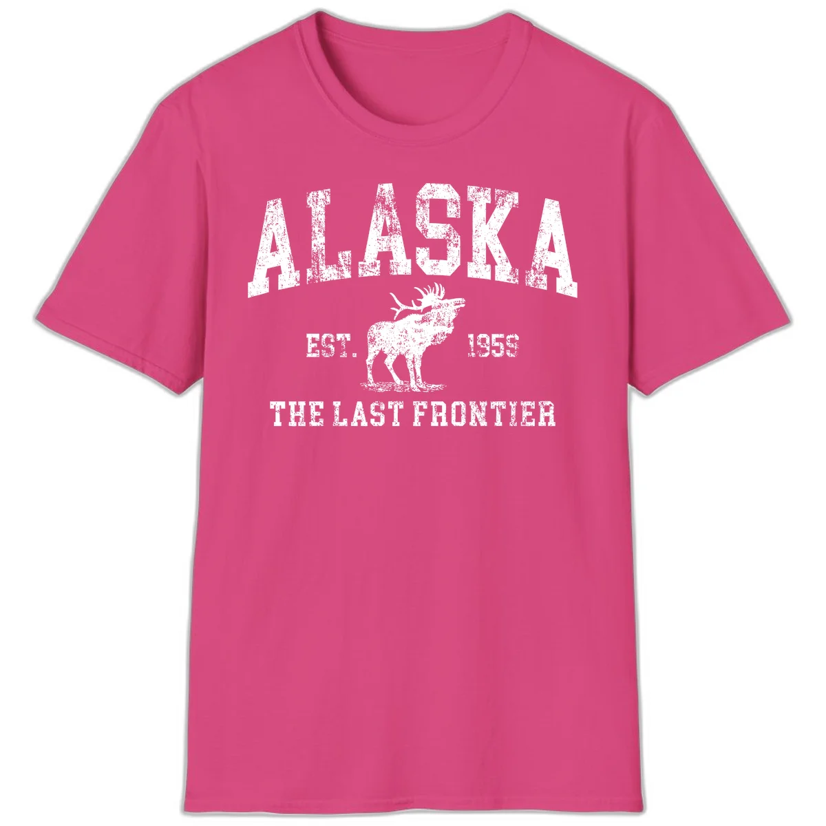 Alaska Last Frontier Vintage Moose Established 1959 T-Shirt in Heliconia