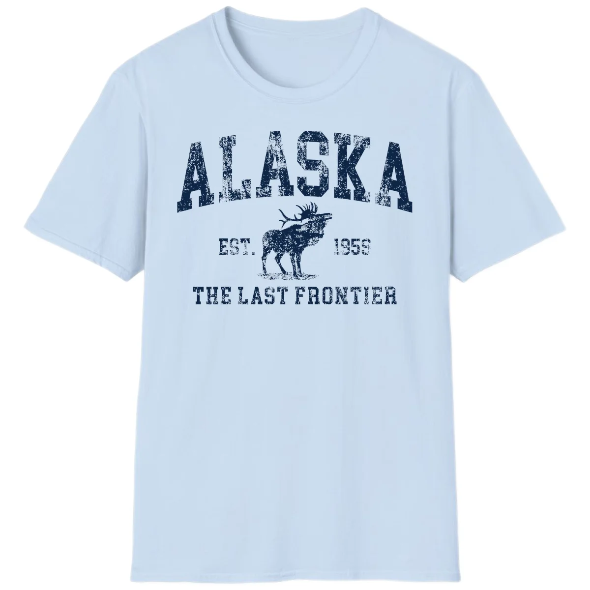 Alaska Last Frontier Vintage Moose Established 1959 T-Shirt in Light Blue