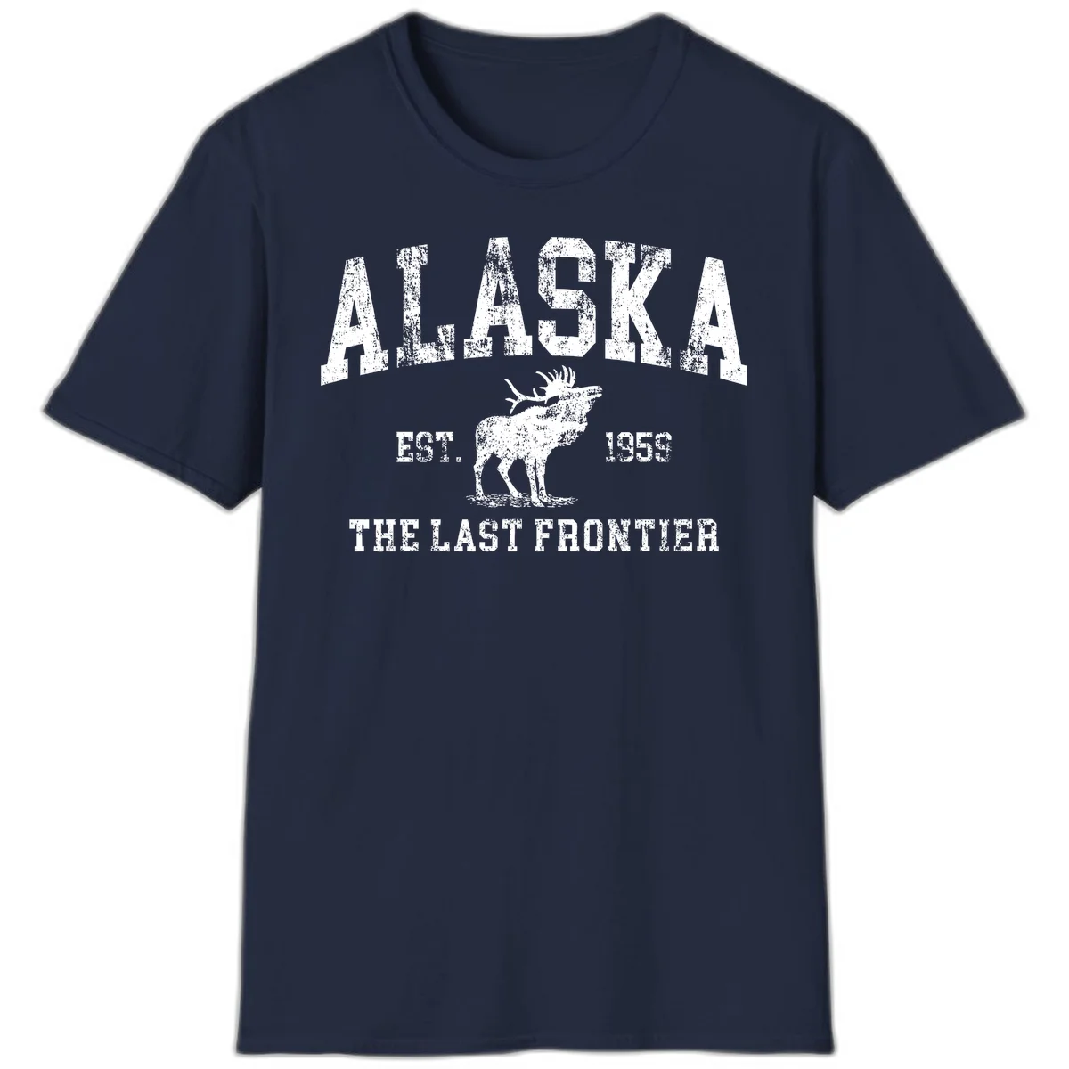 Alaska Last Frontier Vintage Moose Established 1959 T-Shirt in Navy