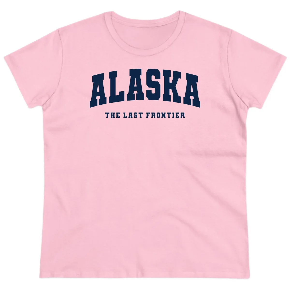 Alaska The Last Frontier Bold Text Ladies Tee in Light Pink