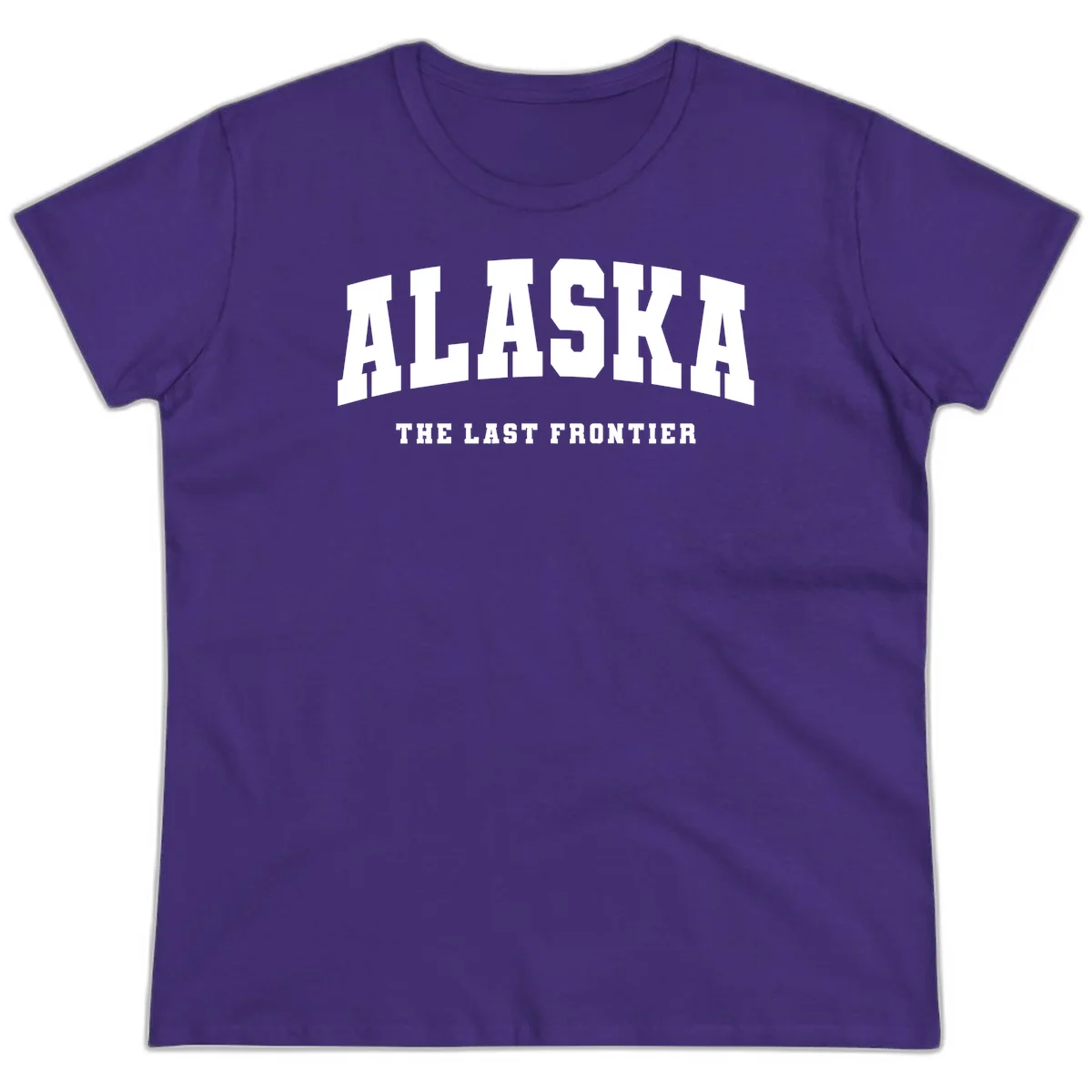 Alaska The Last Frontier Bold Text Ladies Tee in Purple