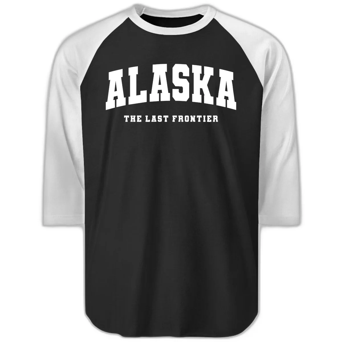 Alaska The Last Frontier Bold Text Raglan 3/4 Sleeve in Black White