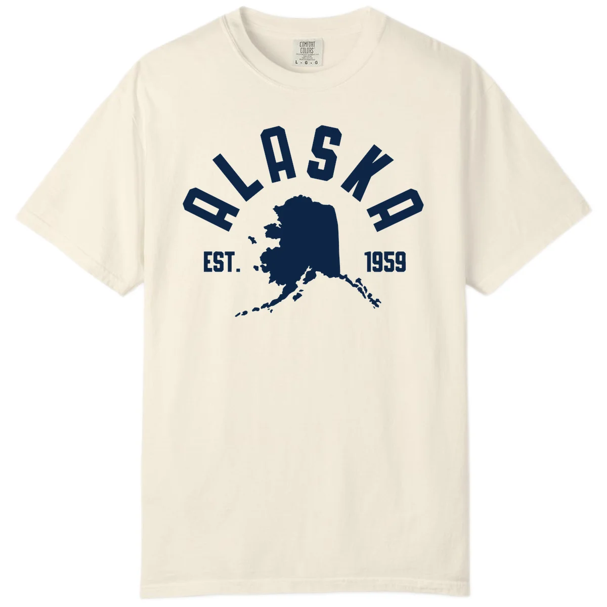 Alaska Established Nineteen Fifty-Nine Map Design Comfort Color T-Shirt in Ivory