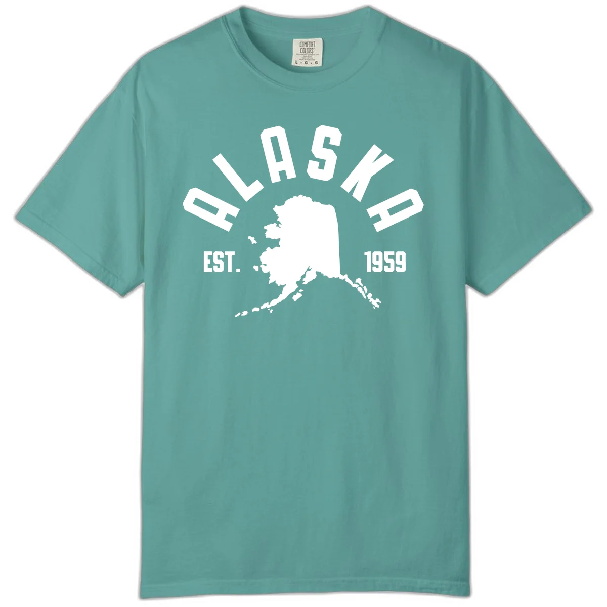 Alaska Established Nineteen Fifty-Nine Map Design Comfort Color T-Shirt in Seafoam