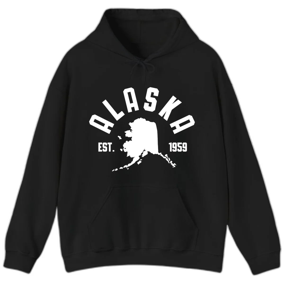 Alaska Established Nineteen Fifty-Nine Map Design Hoodie in Black