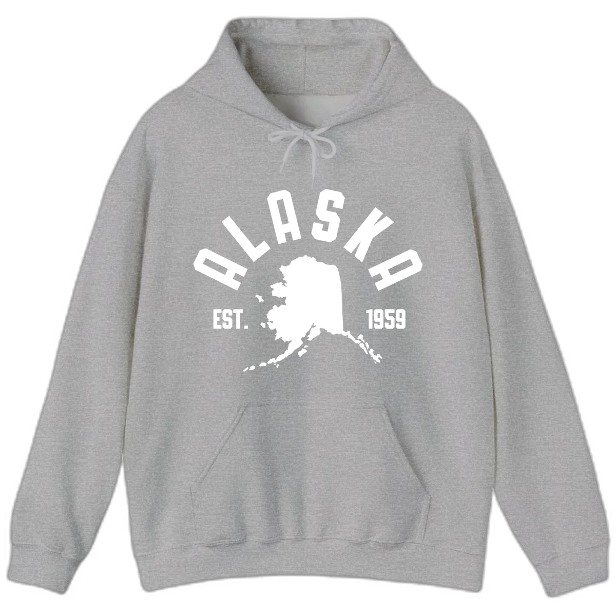 Alaska Established Nineteen Fifty-Nine Map Design Hoodie in Sport Grey