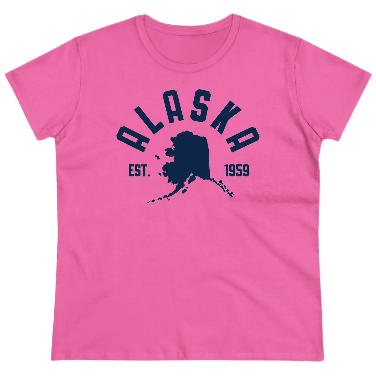 Alaska Established Nineteen Fifty-Nine Map Design Ladies Tee in Azalea
