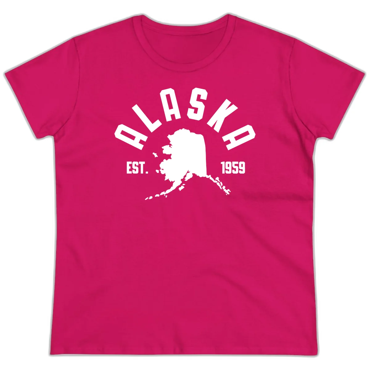 Alaska Established Nineteen Fifty-Nine Map Design Ladies Tee in Heliconia