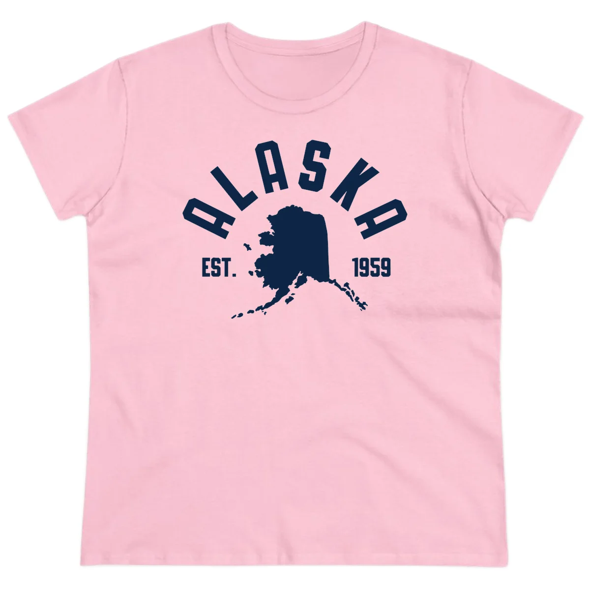 Alaska Established Nineteen Fifty-Nine Map Design Ladies Tee in Light Pink
