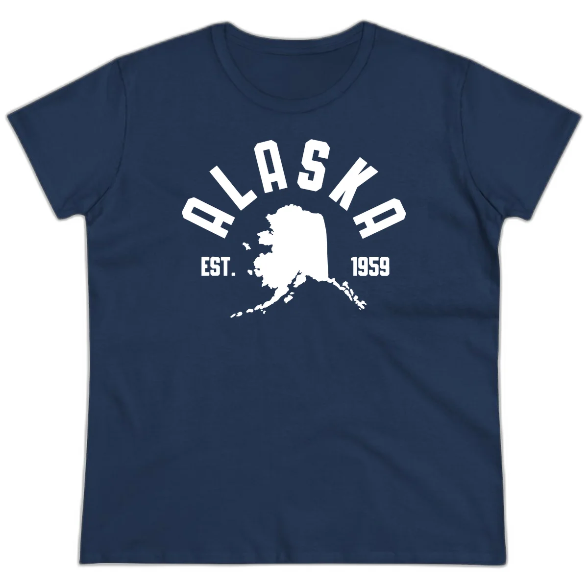 Alaska Established Nineteen Fifty-Nine Map Design Ladies Tee in Navy