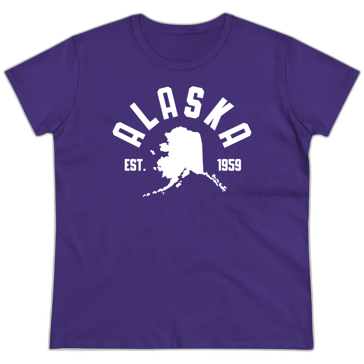 Alaska Established Nineteen Fifty-Nine Map Design Ladies Tee in Purple