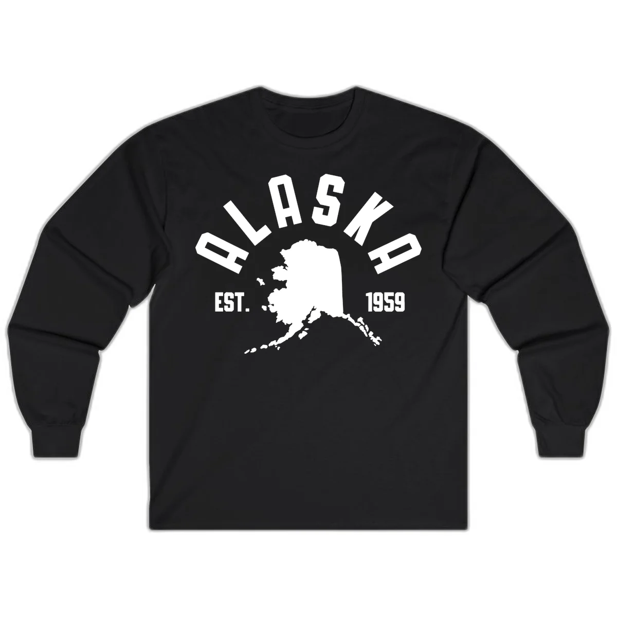 Alaska Established Nineteen Fifty-Nine Map Design Long Sleeve in Black