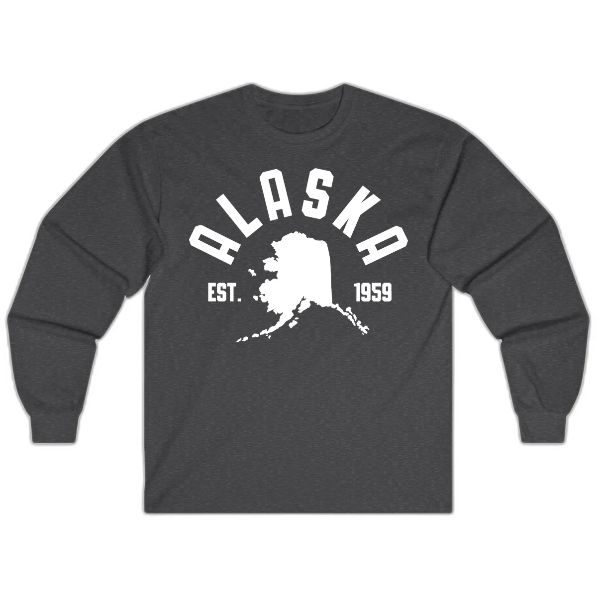 Alaska Established Nineteen Fifty-Nine Map Design Long Sleeve in Dark Heather