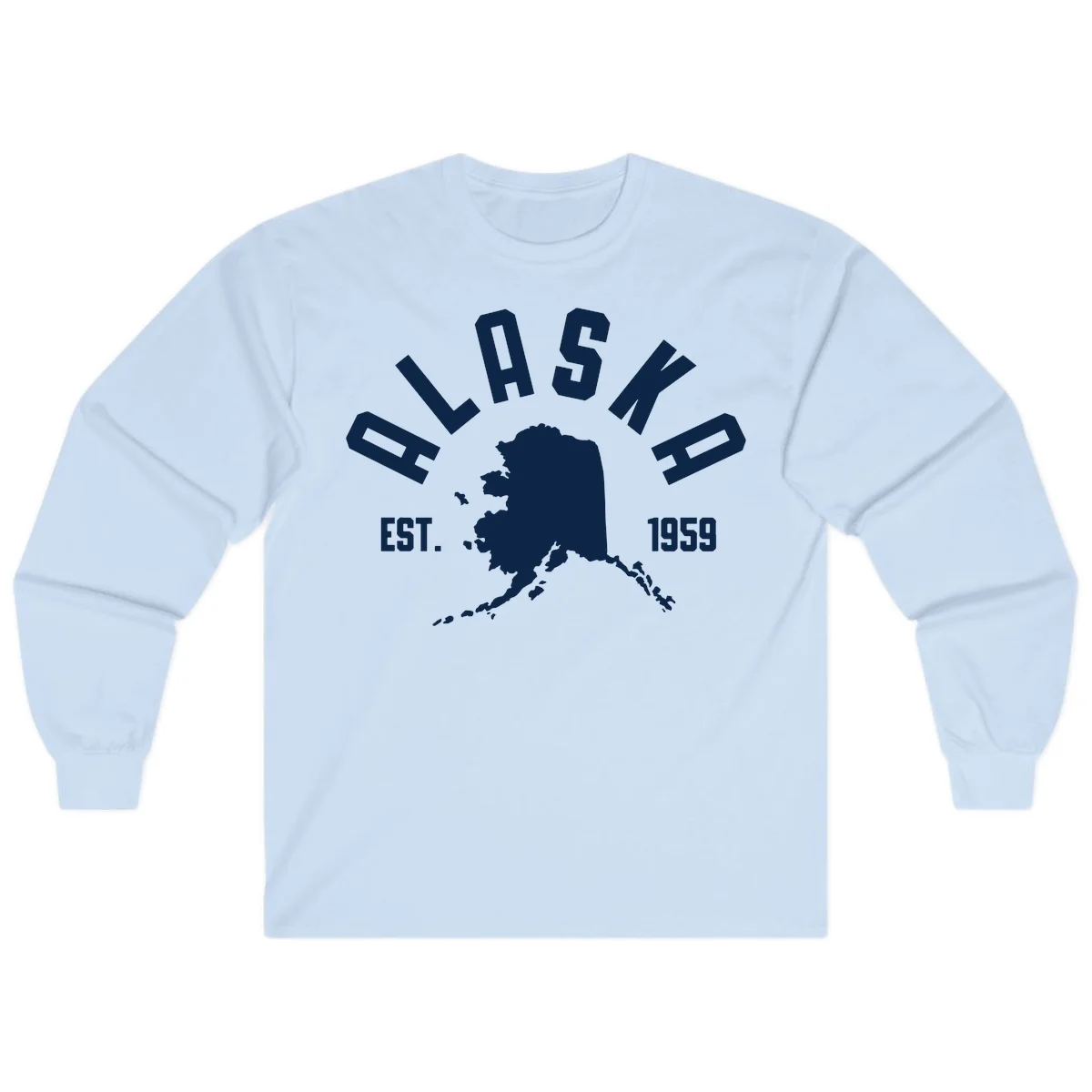 Alaska Established Nineteen Fifty-Nine Map Design Long Sleeve in Light Blue