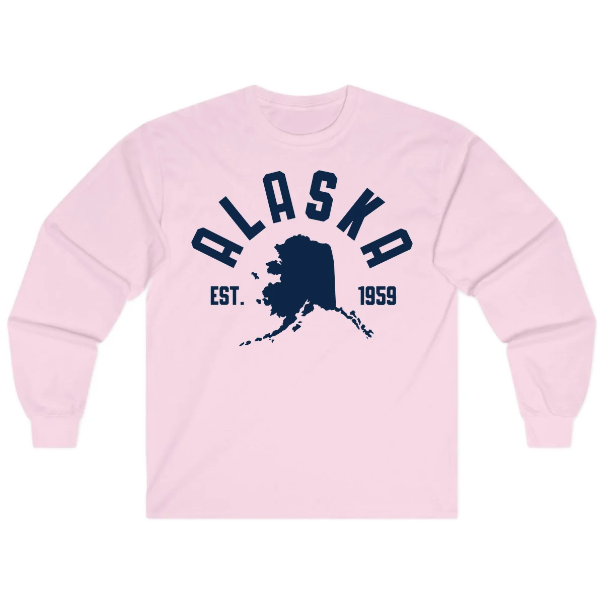 Alaska Established Nineteen Fifty-Nine Map Design Long Sleeve in Light Pink