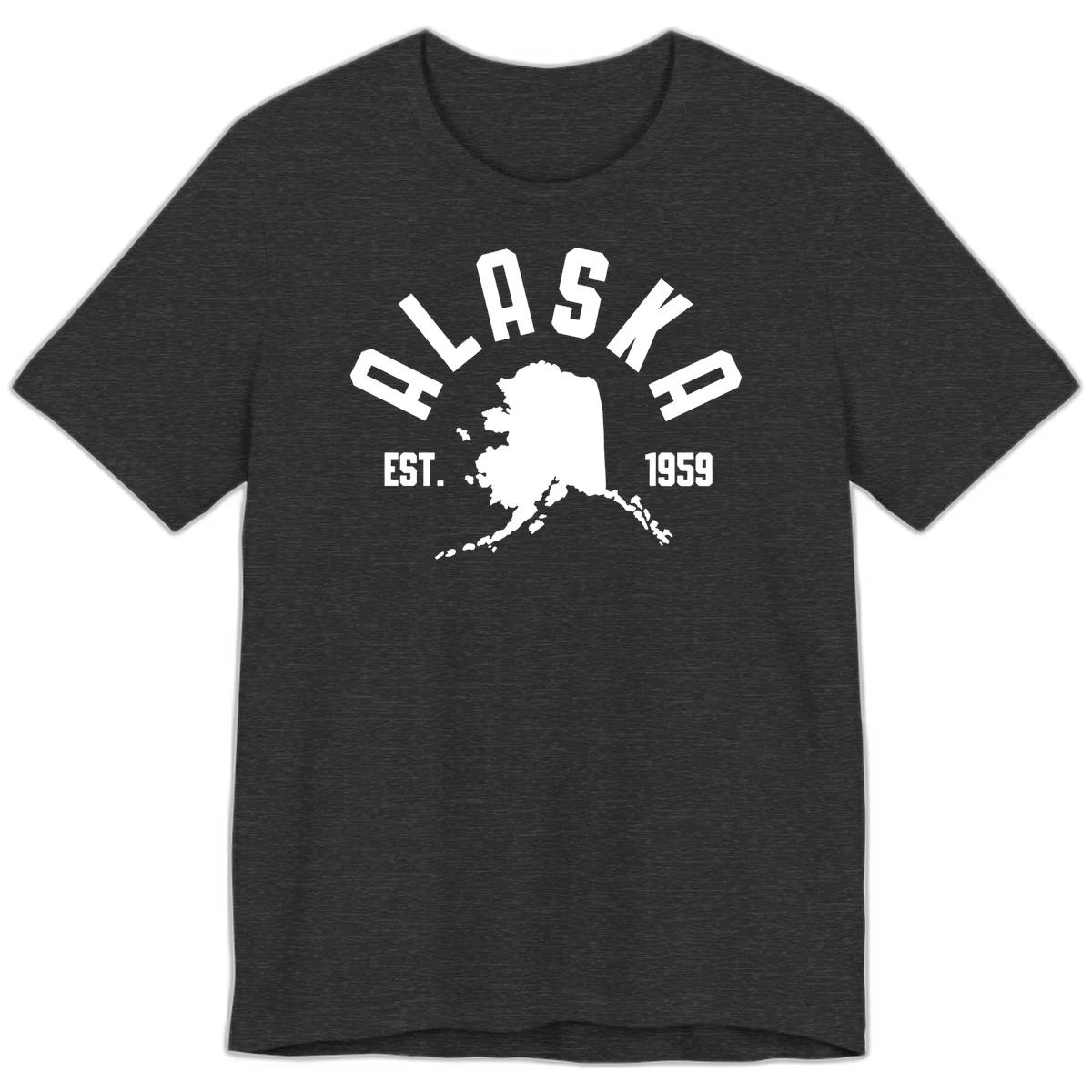 Alaska Established Nineteen Fifty-Nine Map Design Premium T-Shirt in Dark Grey Heather