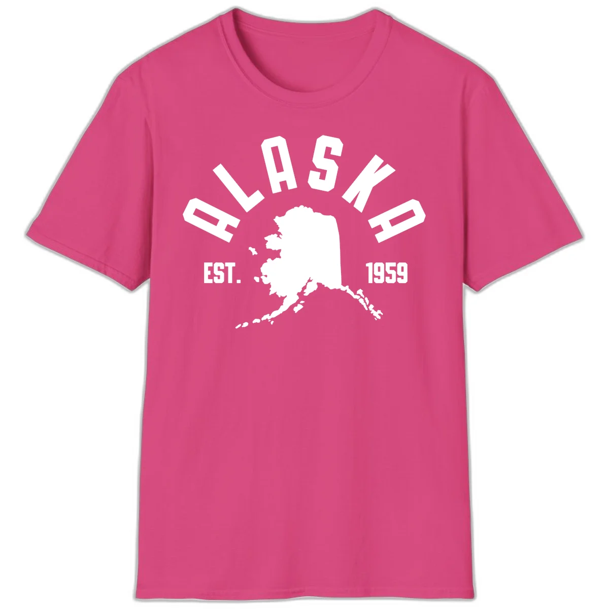 Alaska Established Nineteen Fifty-Nine Map Design T-Shirt in Heliconia