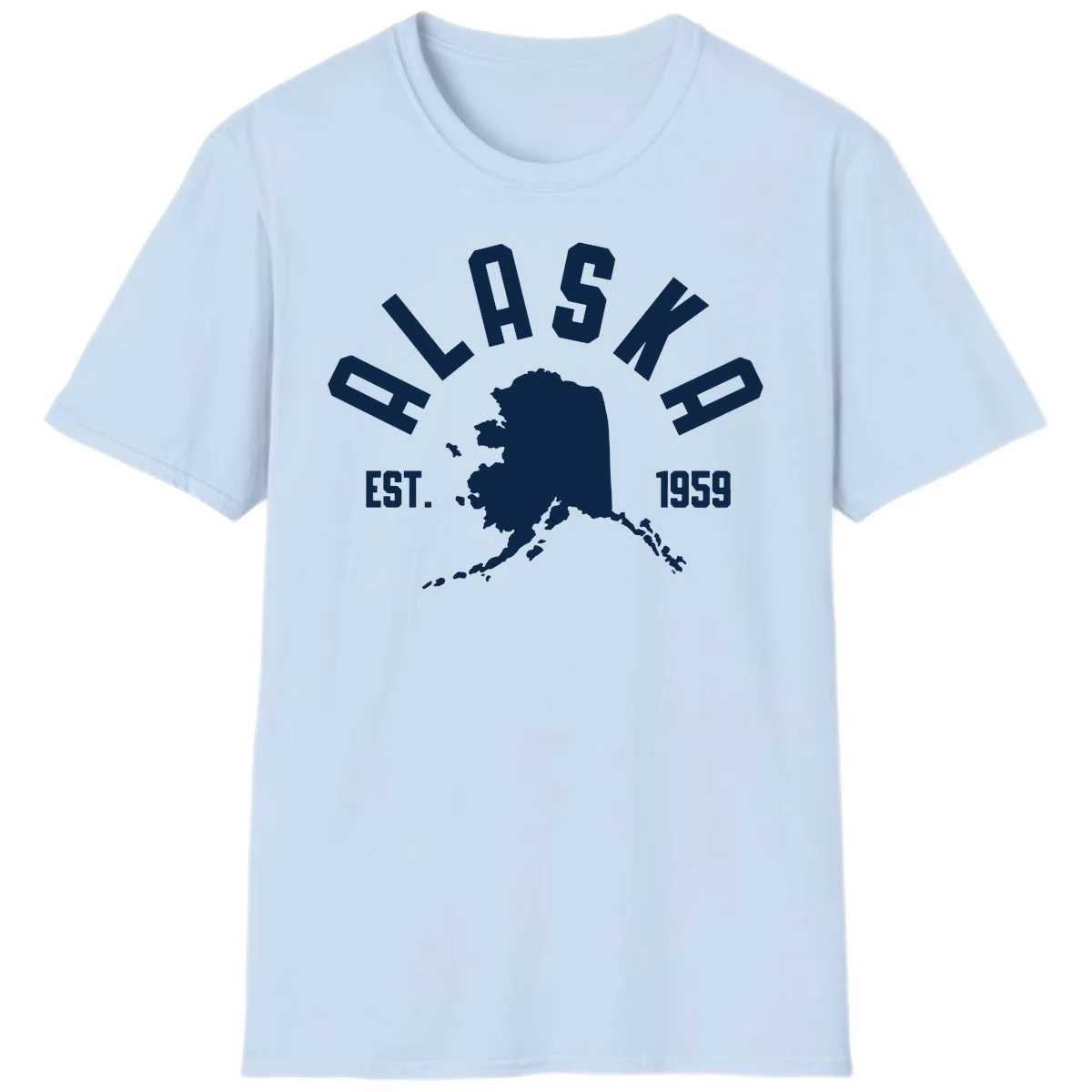 Alaska Established Nineteen Fifty-Nine Map Design T-Shirt in Light Blue