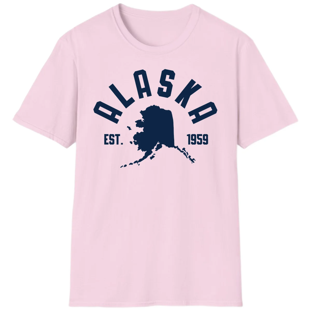 Alaska Established Nineteen Fifty-Nine Map Design T-Shirt in Light Pink