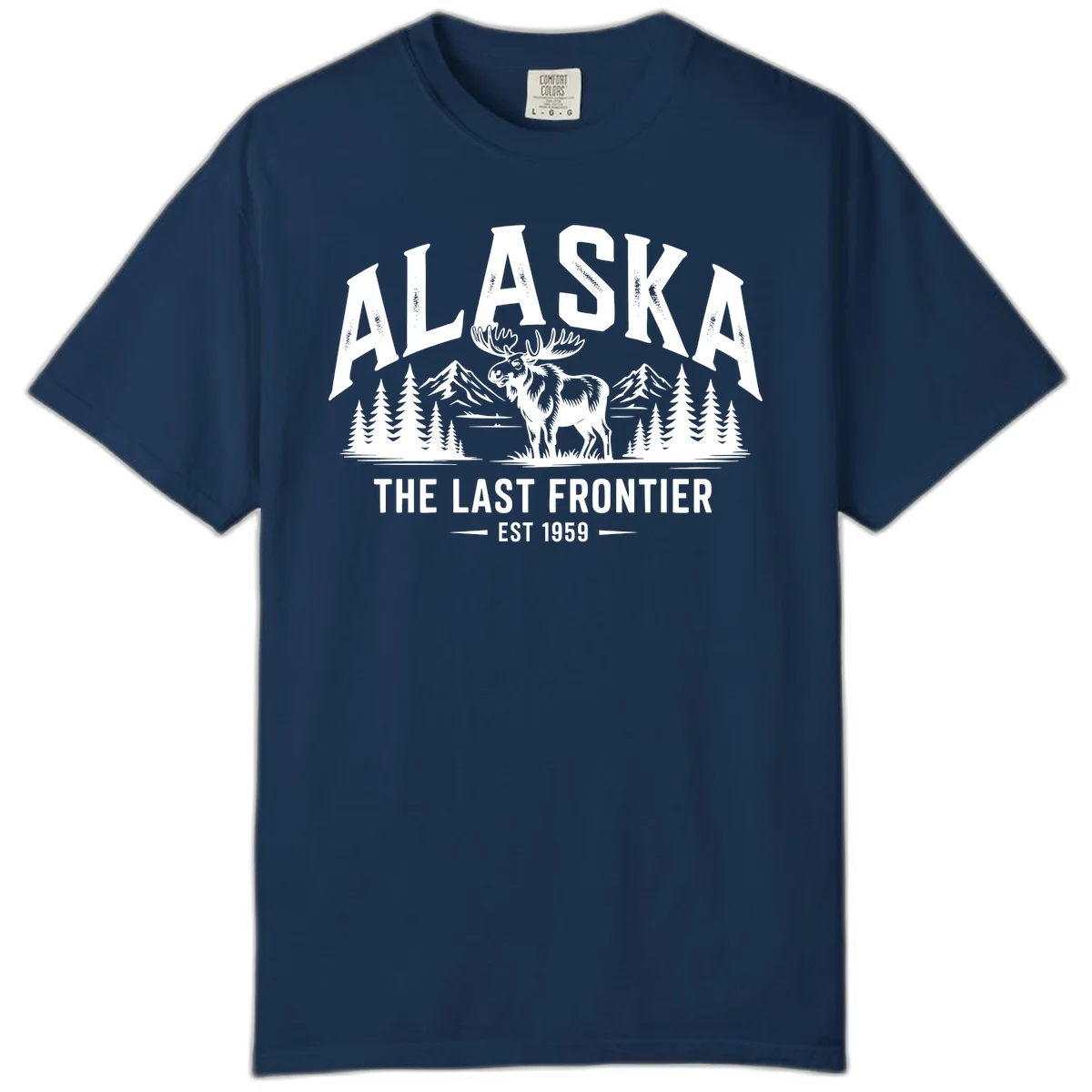 Alaska Last Frontier Moose Scenic Wildlife Comfort Color in Navy