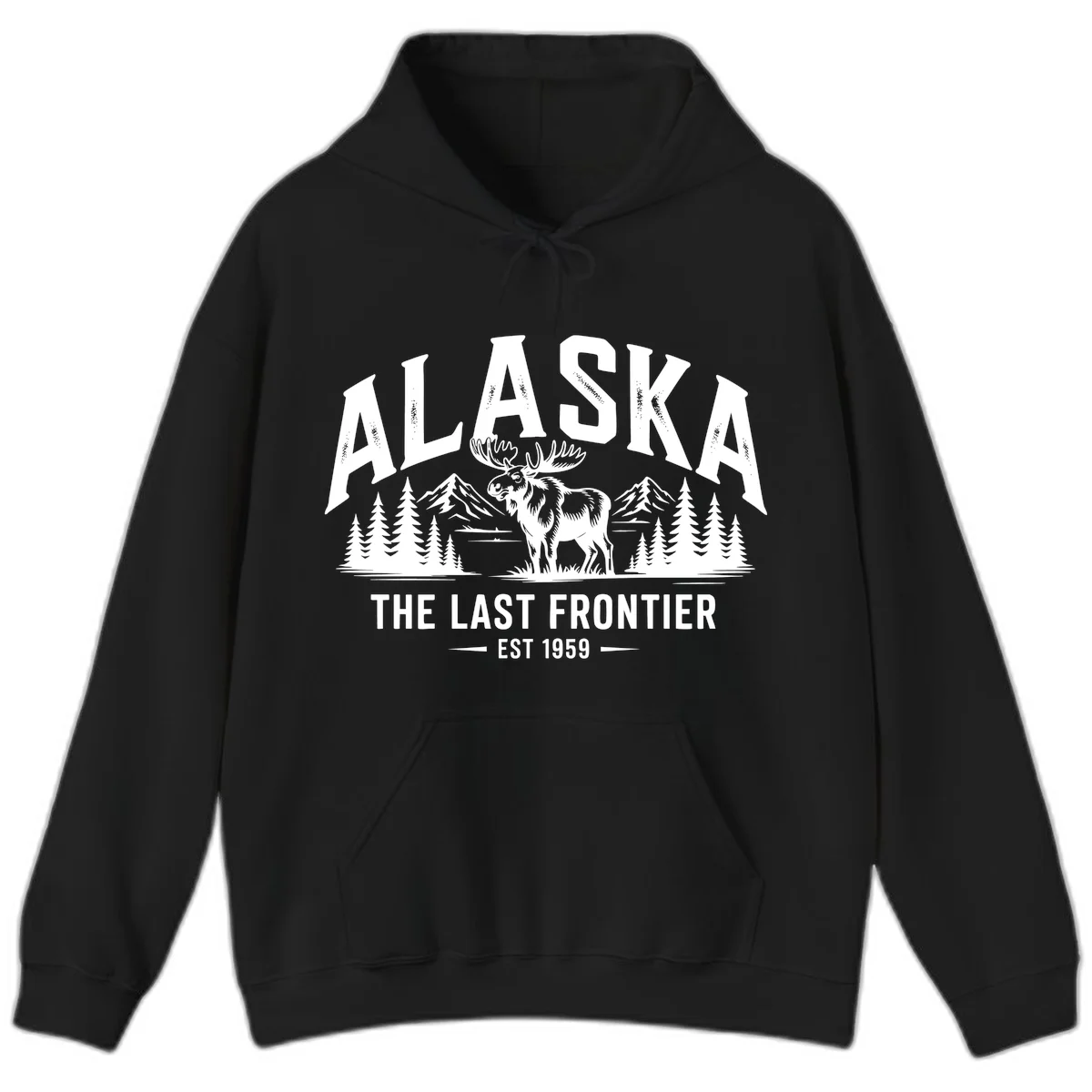 Alaska Last Frontier Moose Scenic Wildlife Hoodie in Black