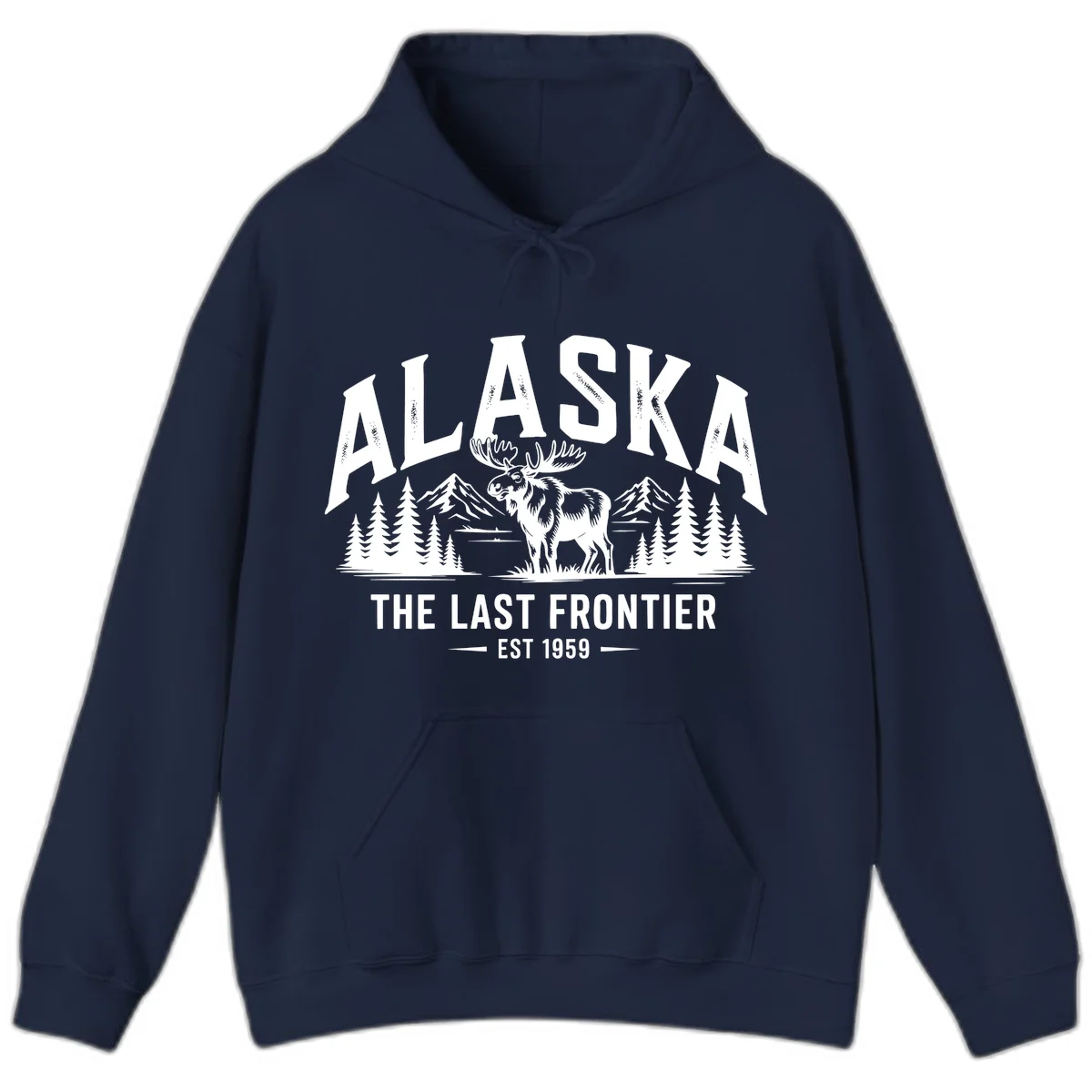 Alaska Last Frontier Moose Scenic Wildlife Hoodie in Navy