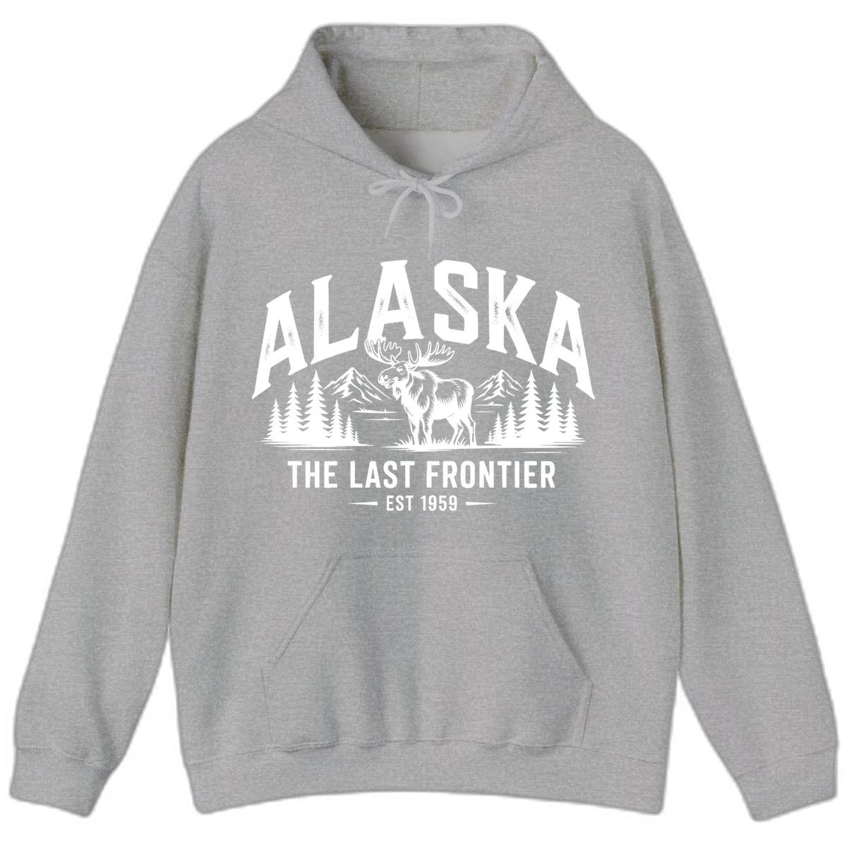 Alaska Last Frontier Moose Scenic Wildlife Hoodie in Sport Grey