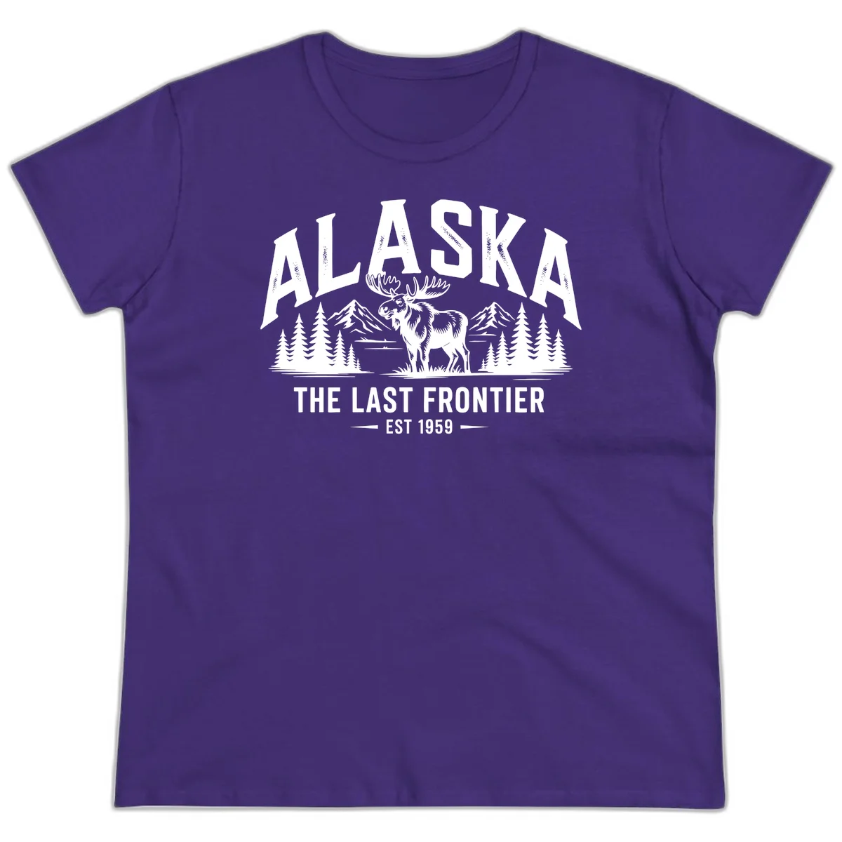 Alaska Last Frontier Moose Scenic Wildlife Ladies Tee in Purple