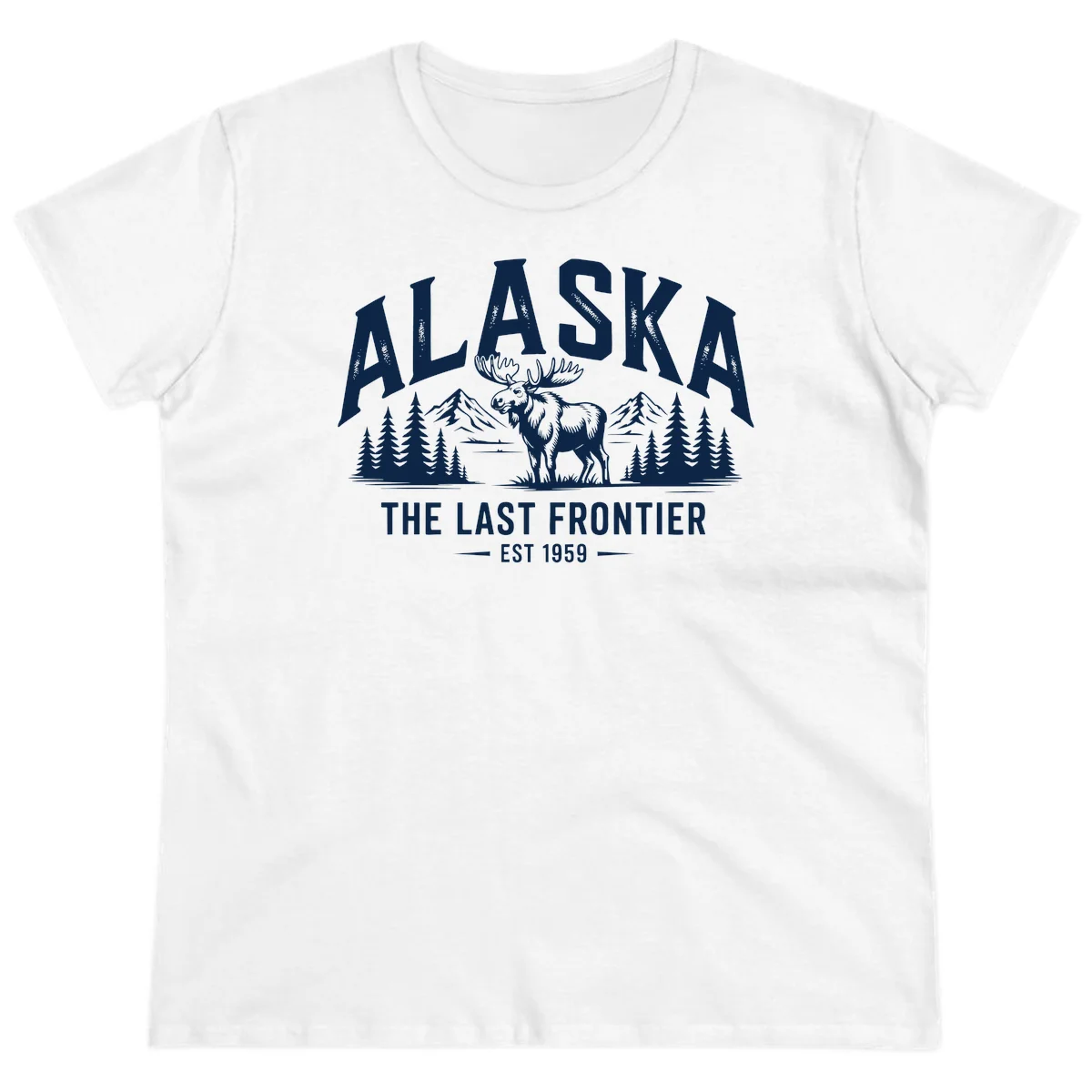 Alaska Last Frontier Moose Scenic Wildlife Ladies Tee in White