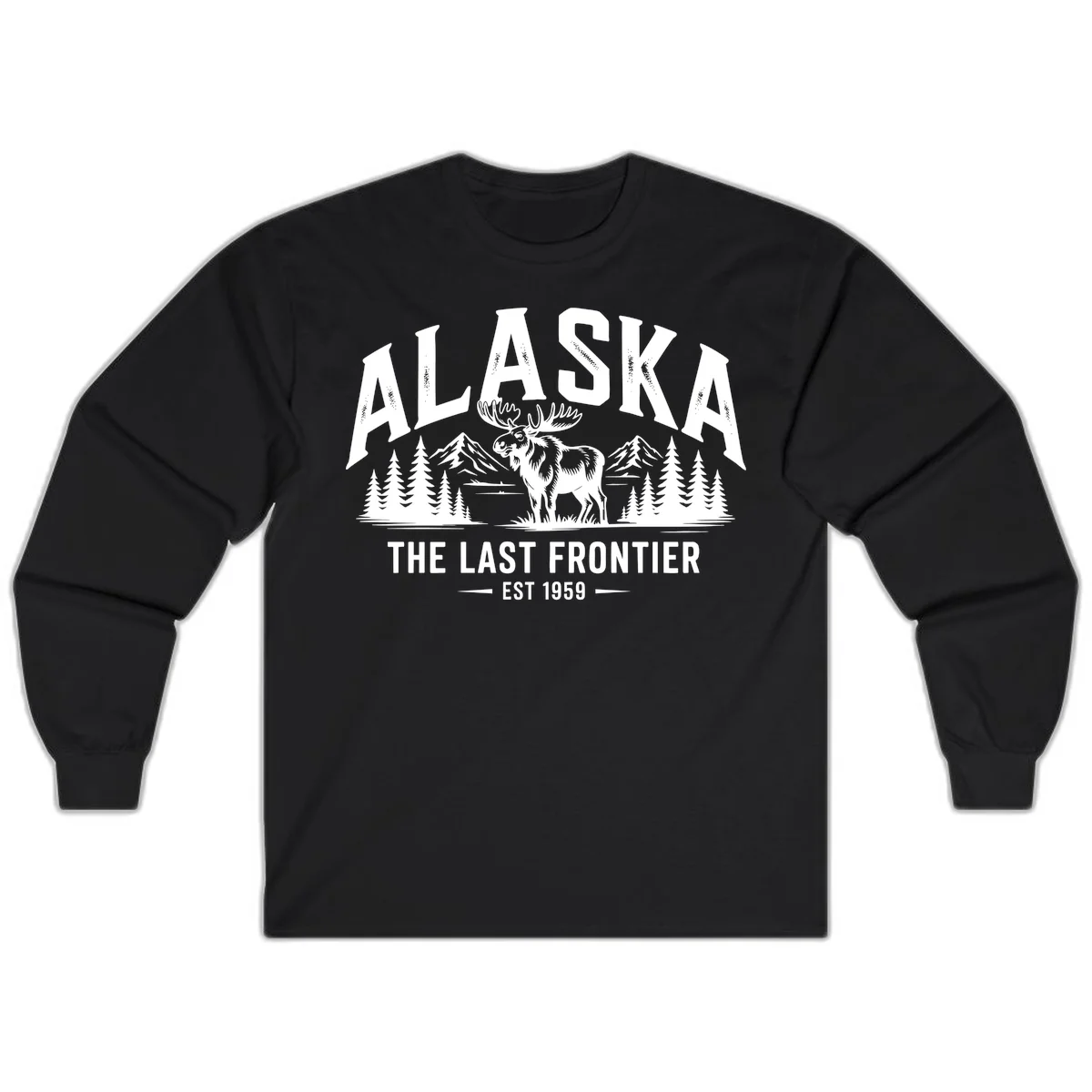 Alaska Last Frontier Moose Scenic Wildlife Long Sleeve in Black