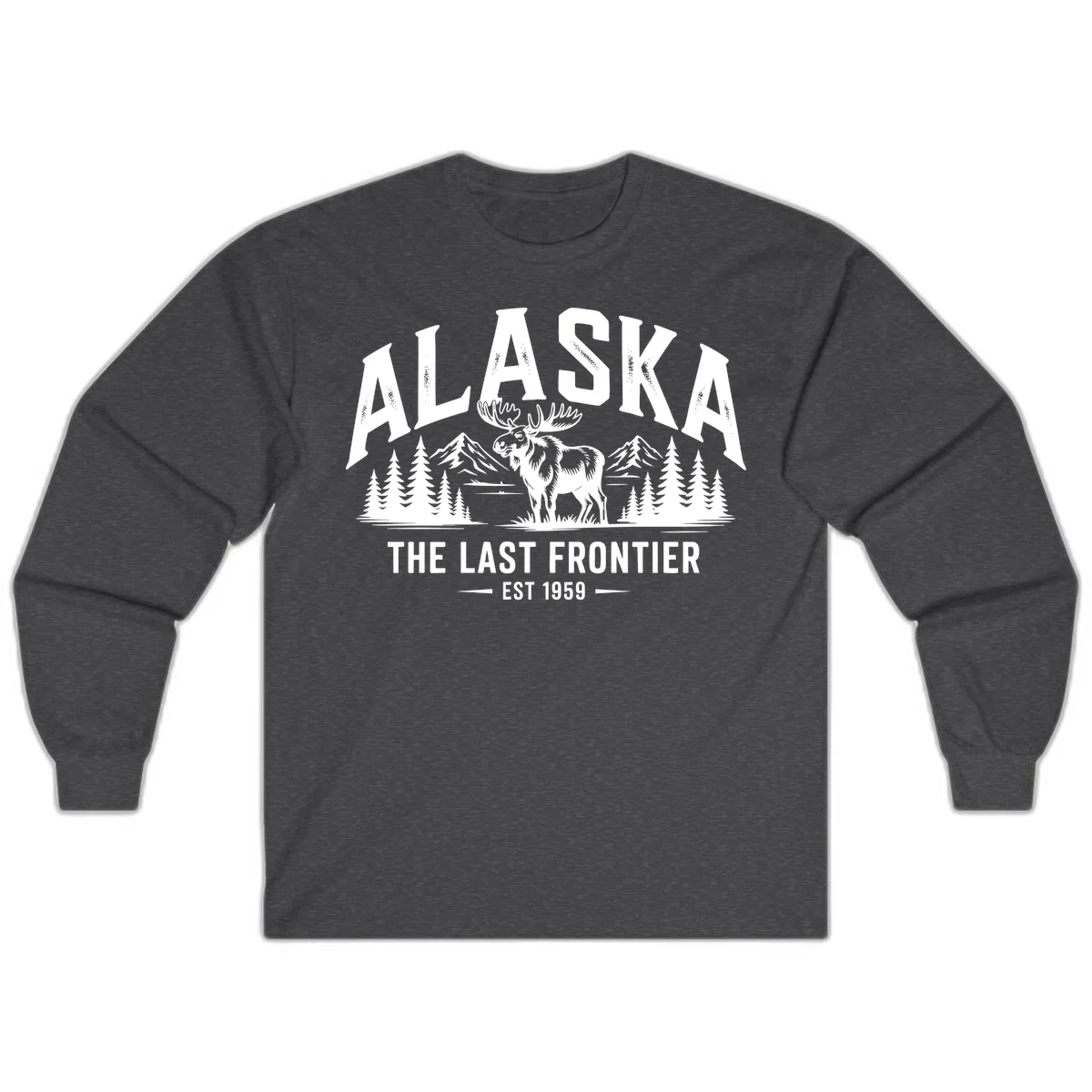 Alaska Last Frontier Moose Scenic Wildlife Long Sleeve in Dark Heather