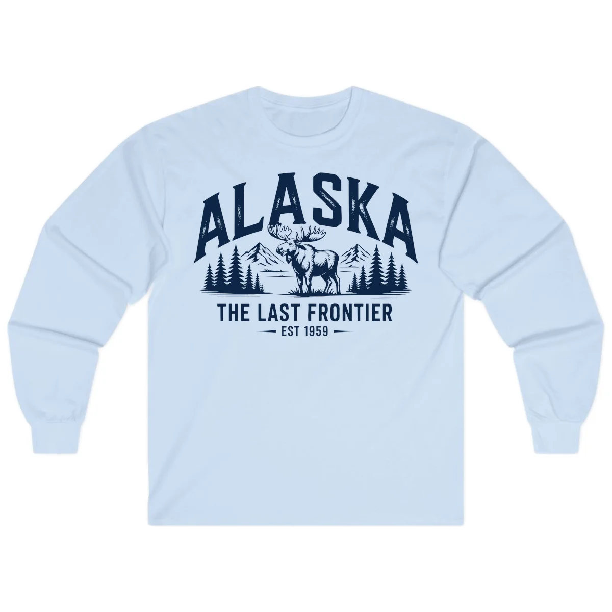 Alaska Last Frontier Moose Scenic Wildlife Long Sleeve in Light Blue