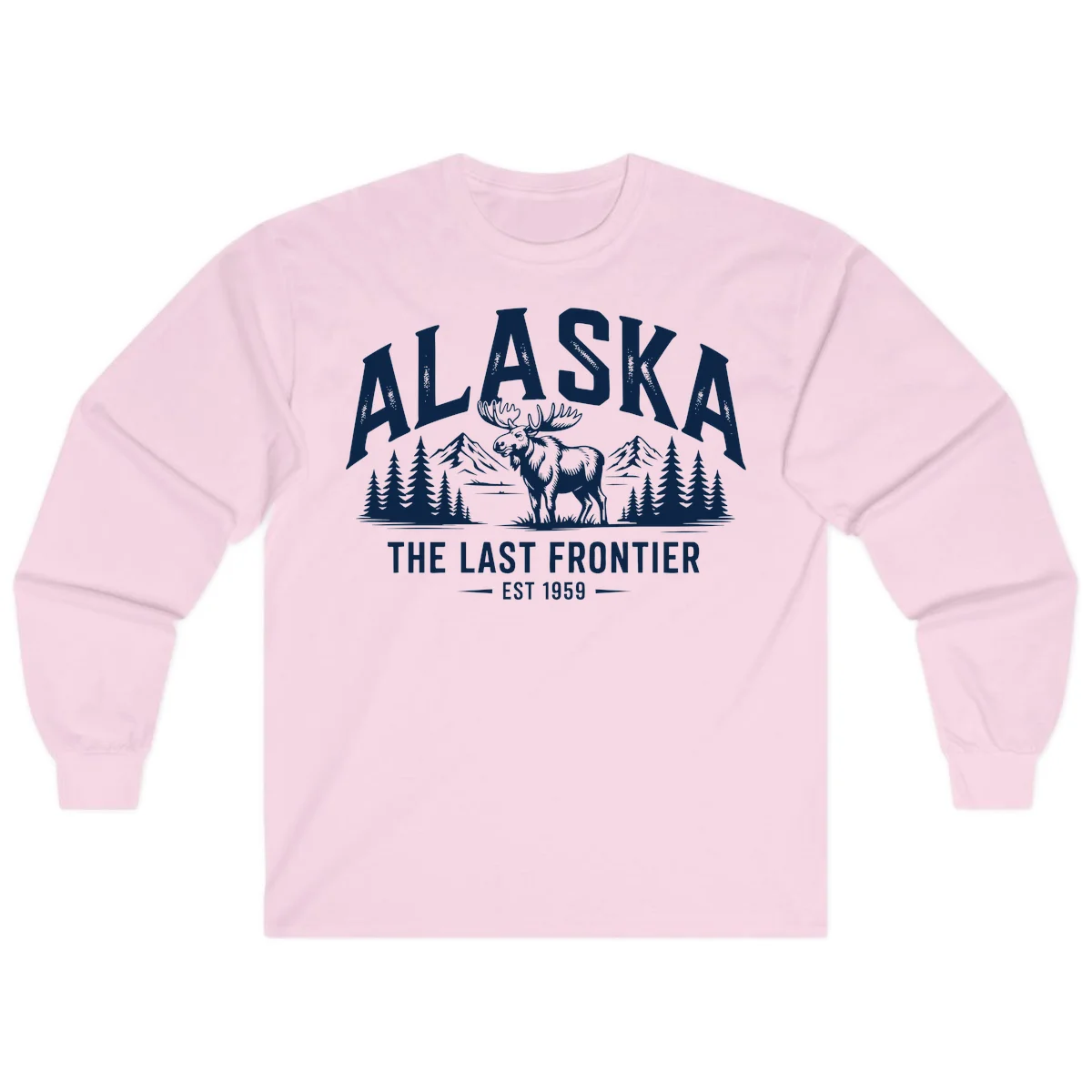 Alaska Last Frontier Moose Scenic Wildlife Long Sleeve in Light Pink