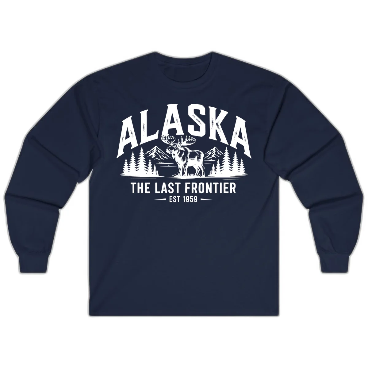 Alaska Last Frontier Moose Scenic Wildlife Long Sleeve in Navy