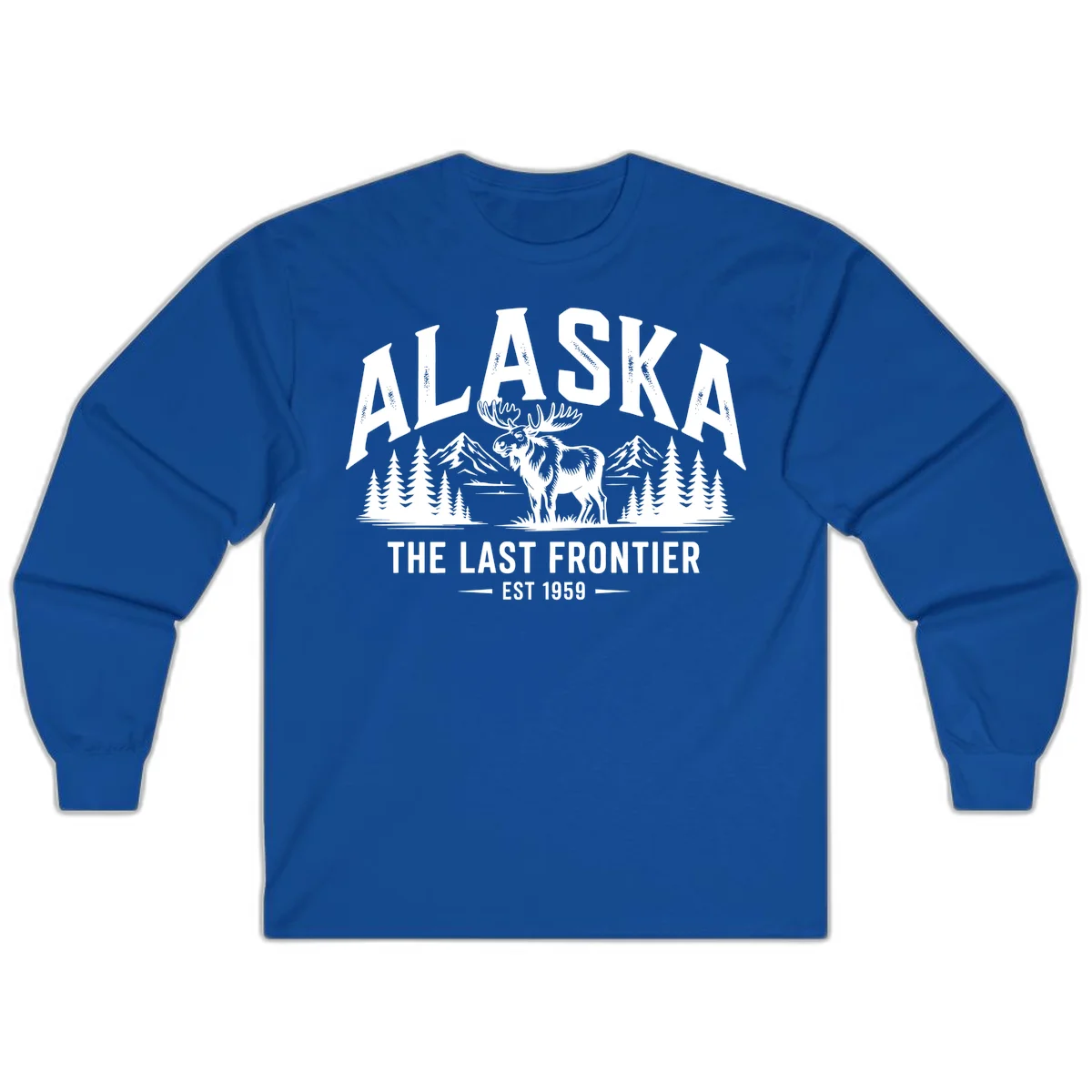 Alaska Last Frontier Moose Scenic Wildlife Long Sleeve in Royal