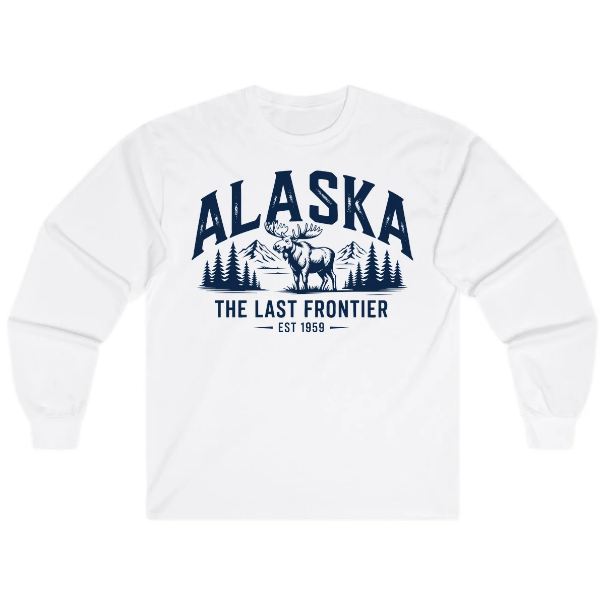 Alaska Last Frontier Moose Scenic Wildlife Long Sleeve in White